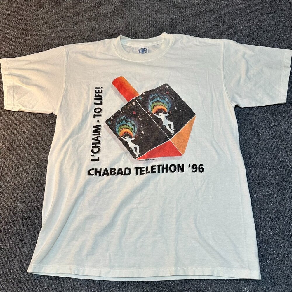 Vintage 1996 Chabad Chanukah Telethon Shirt Large White L’Chaim To Life Tee